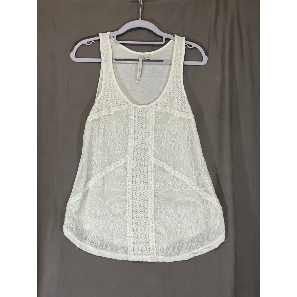 LC Lauren Conrad Womens White Lace Crochet Front Tank Top Scoop Neck XS